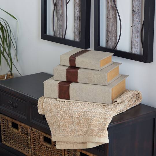 Beige & Brown Traditional Rectangular Wooden Book Set